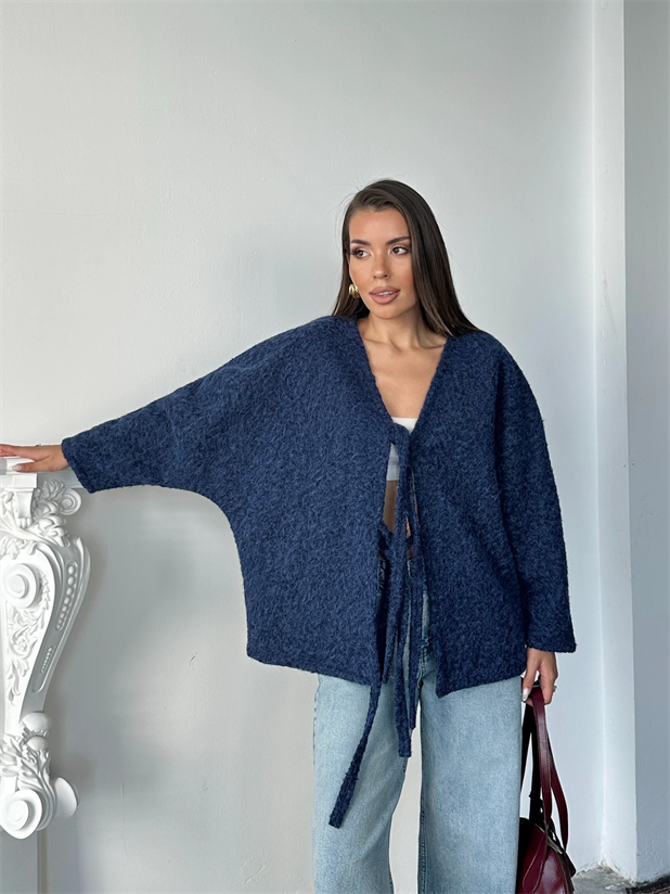 Bağlamalı Kaşe Ceket - Lacivert