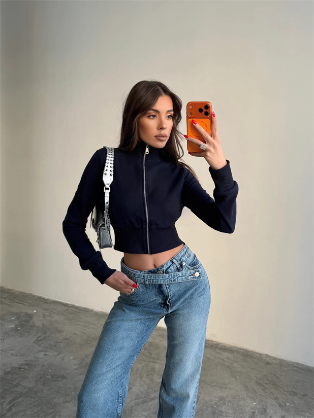 Ribanalı Balıkçı Triko Hırka - Lacivert