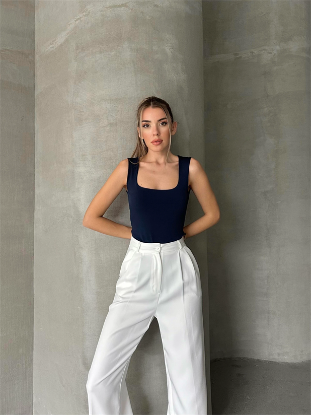 Hera Kare Yaka Bodysuit Lacivert - Lacivert