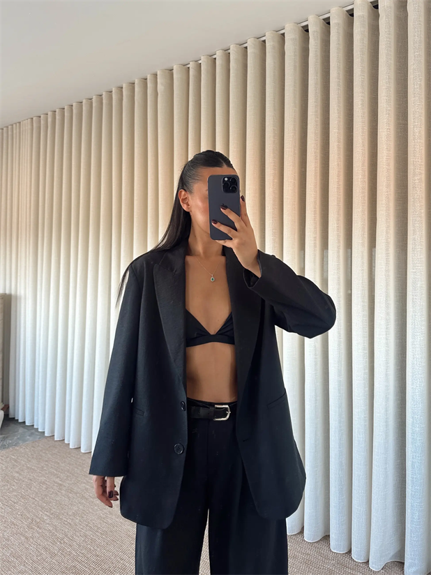 Lily Keten Blazer - Siyah