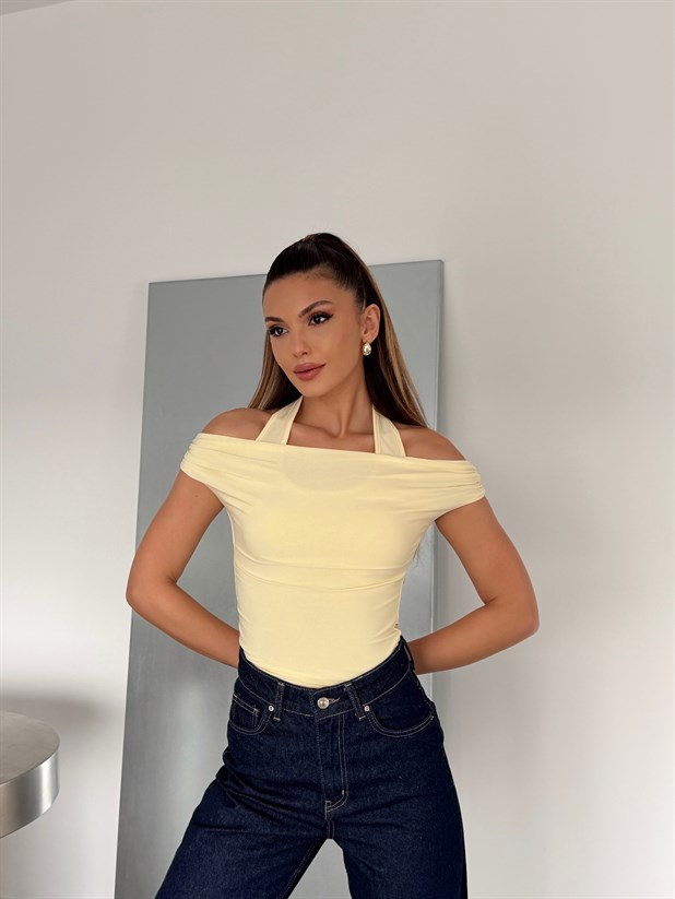Madonna Yaka İçten Atletli Bluz - Sarı