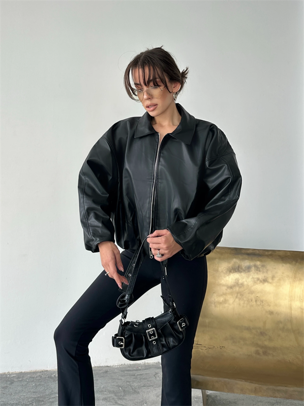 Bomber Deri Ceket - Siyah