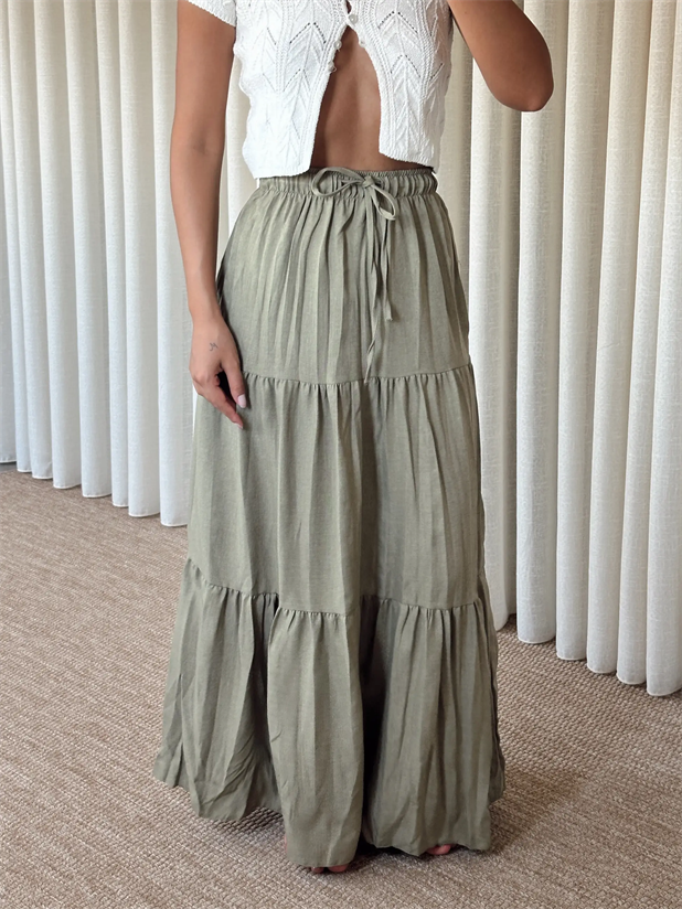 Katlı Maxi Etek - Haki