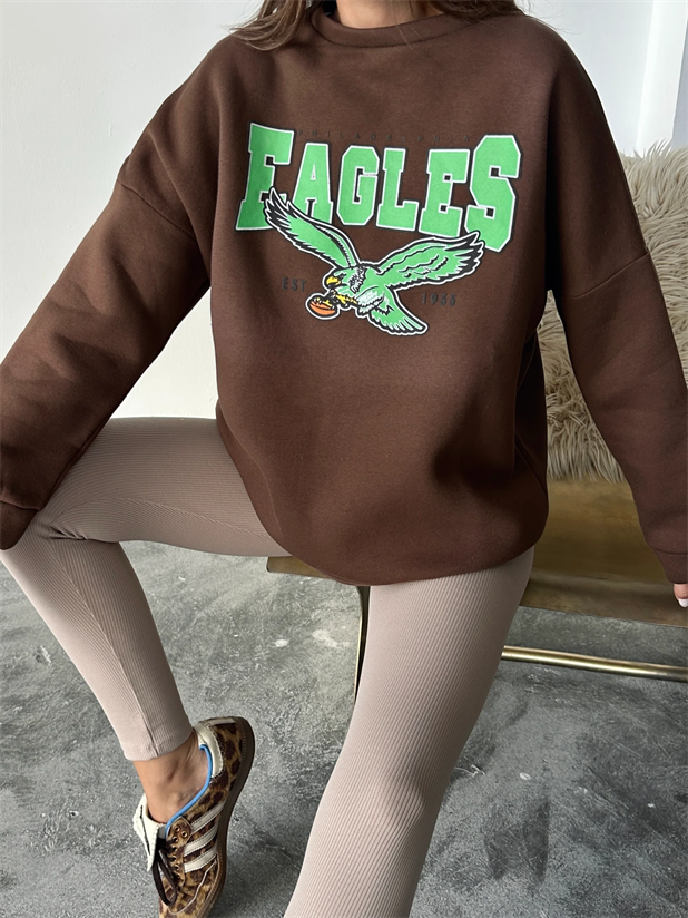 Eagles Üç İplik Oversize Sweat Kahverengi - Kahverengi