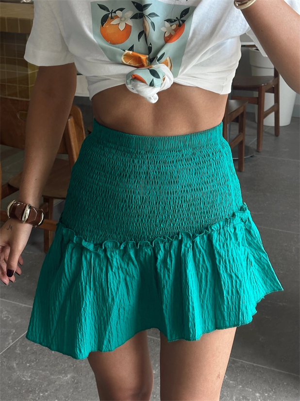 Asimetrik Mini Etek - Zümrüt Yeşili