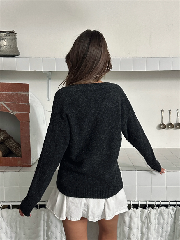 Şardonlu V Yaka Kazak - Antrasit