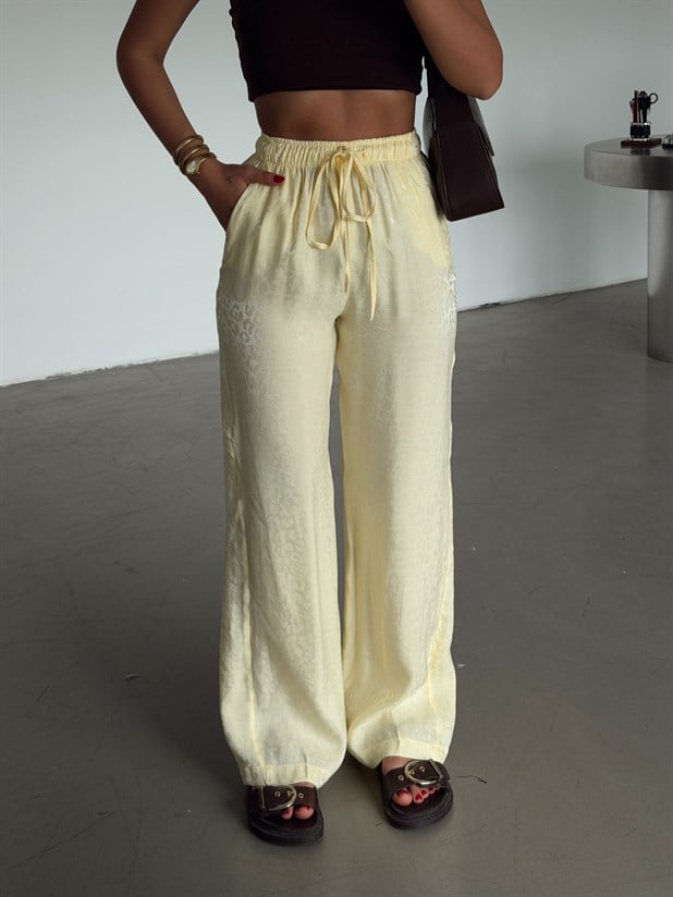 Desenli Parlak Keten Pantolon - Sarı