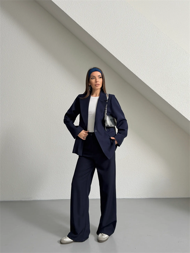 Tek Düğme Ceket-Pantolon Takım  - Lacivert