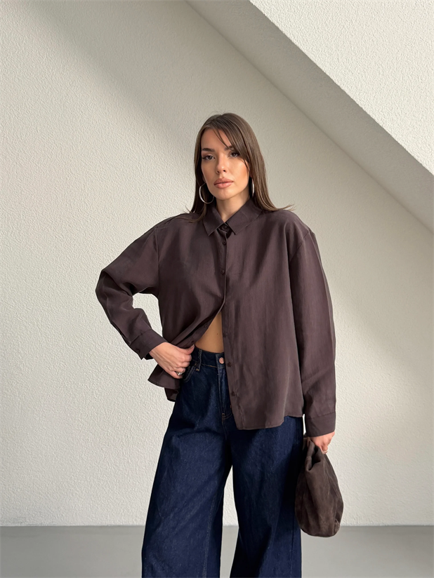 Tensel Gömlek - Kahve