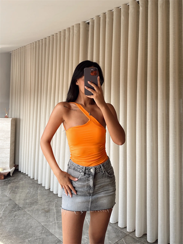 Boyundan Geçmeli Bodysuıt - Turuncu