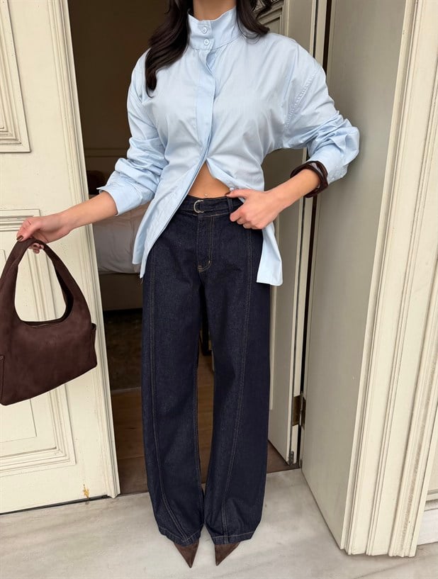 Kemerli Wide Leg Jean - Lacivert