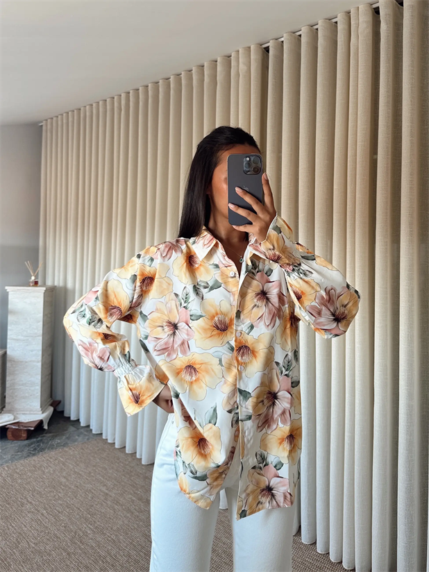 Çiçek Desenli Gömlek - Sarı