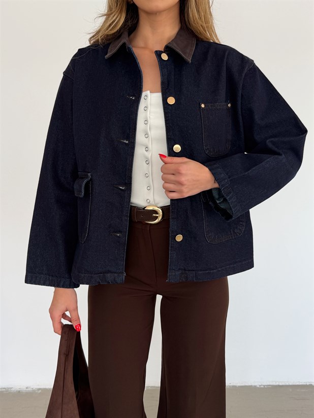 Garnili Denim Ceket - Lacivert