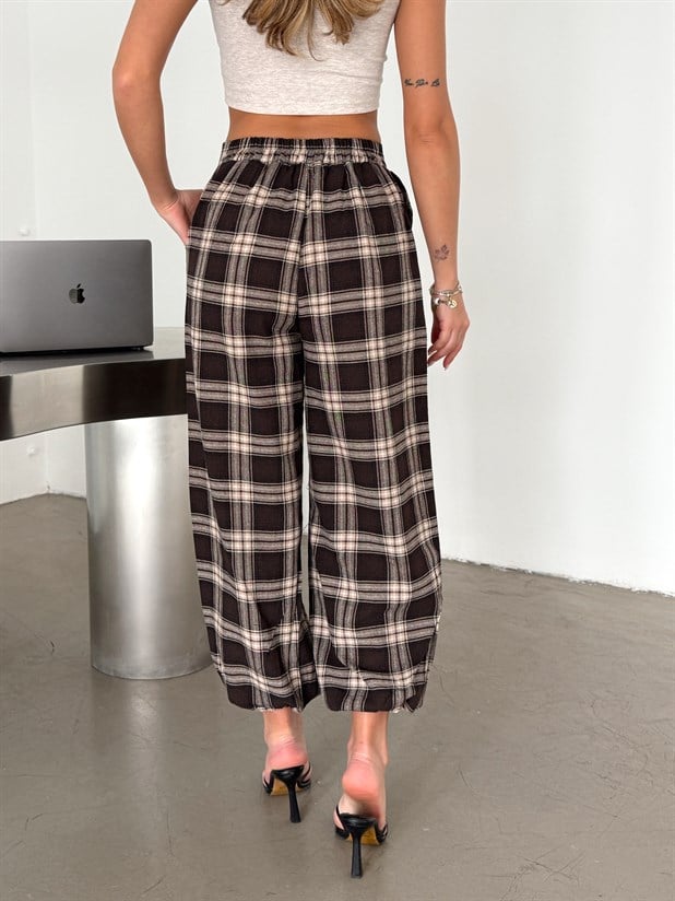 Ekose Jogger Pantolon - Kahve