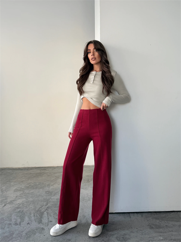 Çimalı Bel Lastik Selanik Pantolon - Bordo