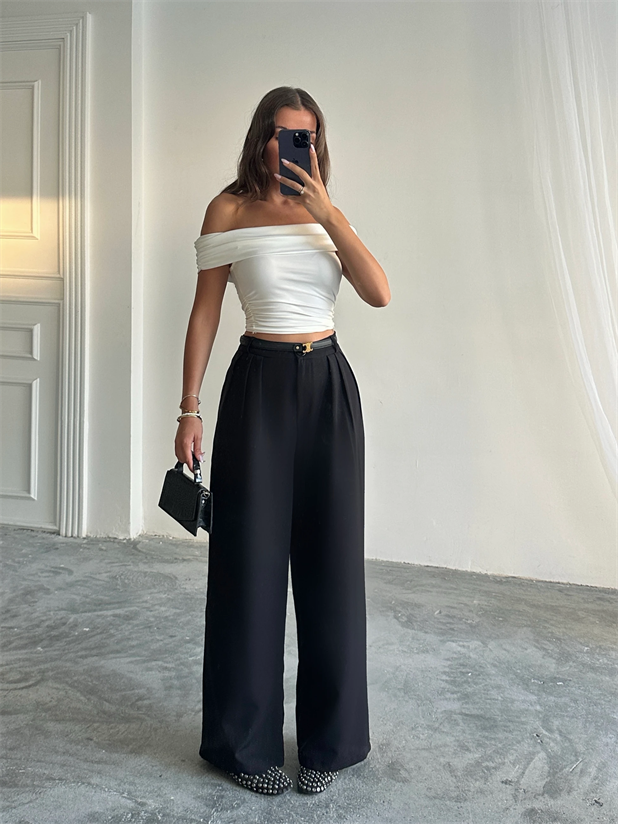 Üç Pile Palazzo Pantolon - Siyah