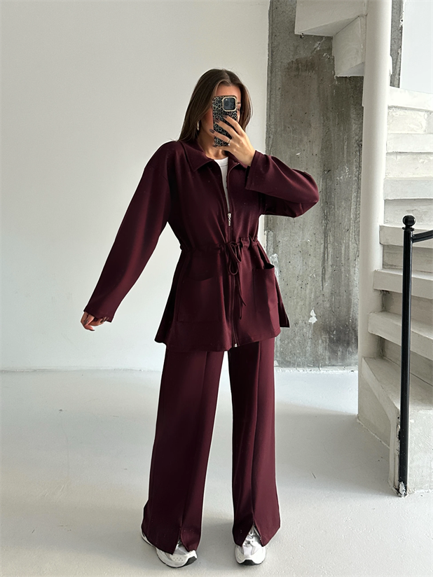 Bağlamalı Modal İkili Takım  - Bordo