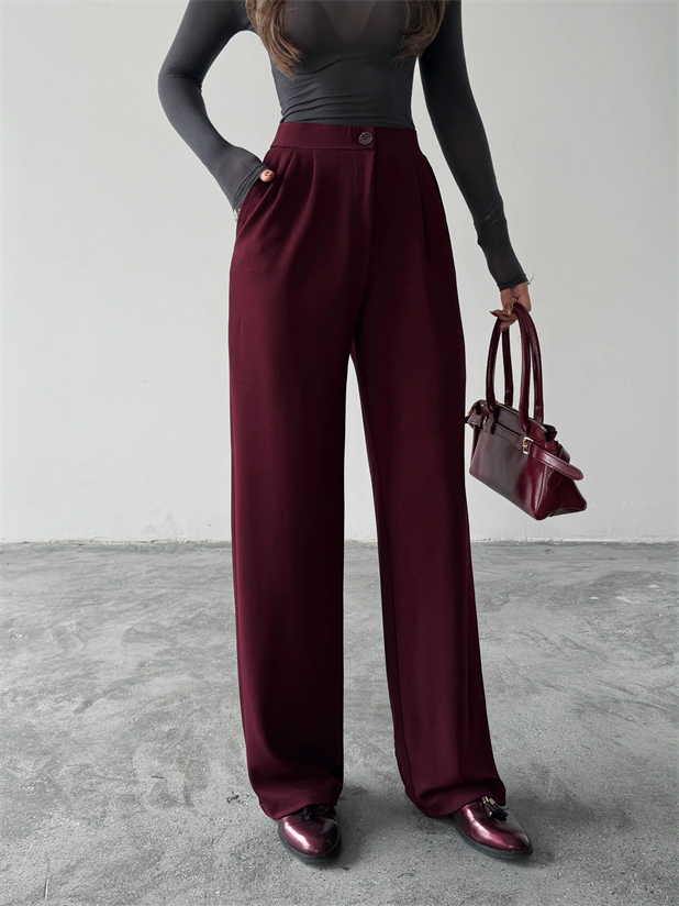 Pileli Jakar Palazzo Pantolon  - Bordo