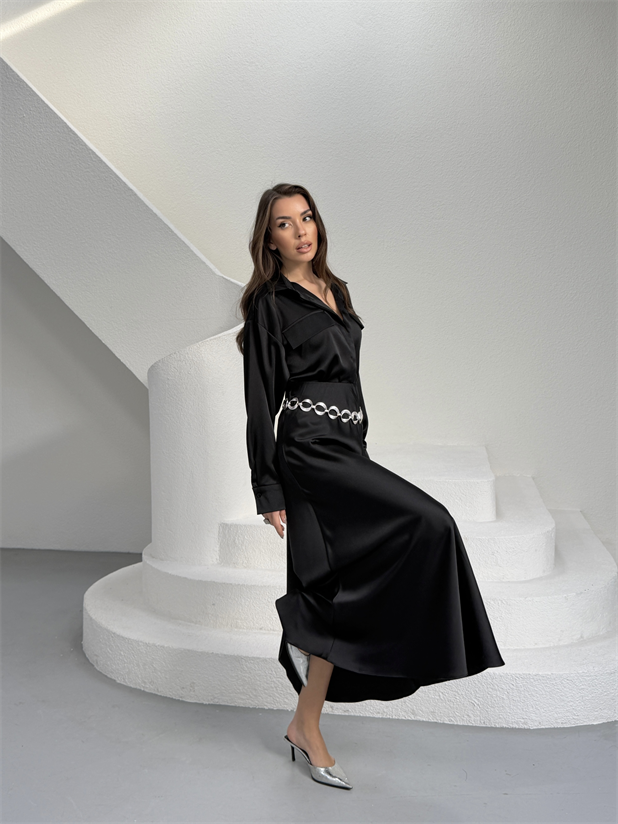 Krep Saten Gömlekli Takım - Siyah