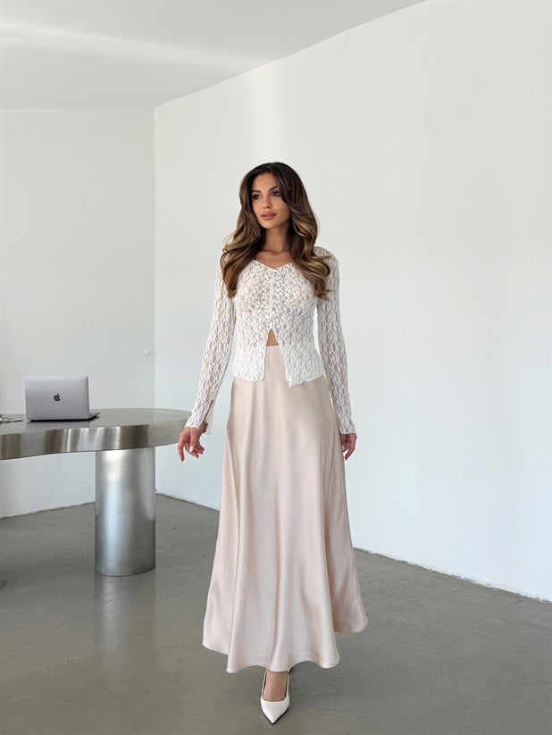 Uzun Krep Saten Etek - Taş