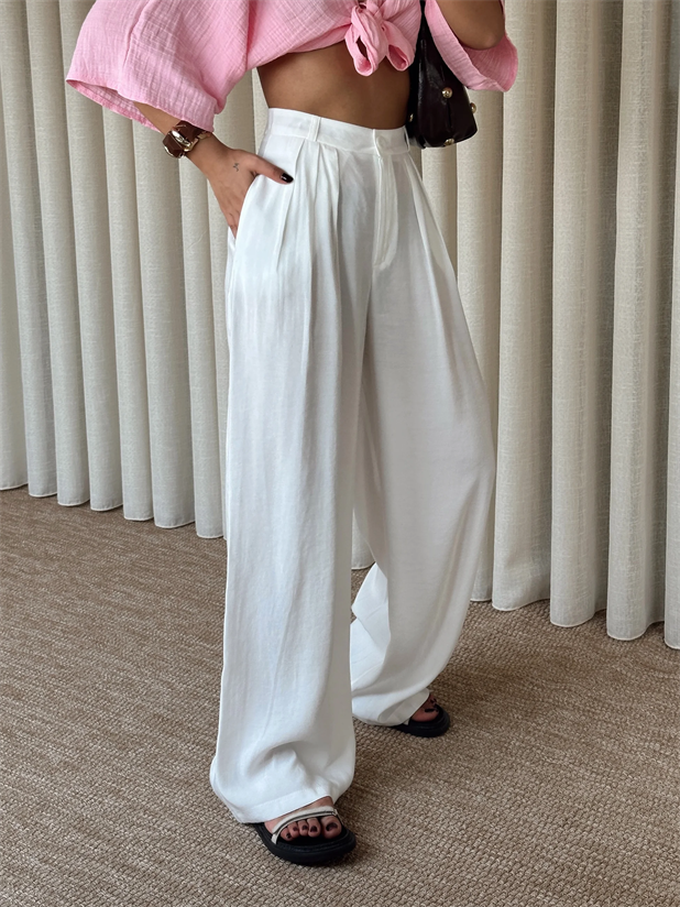 Modal Üç Pile Palazzo  - Ekru