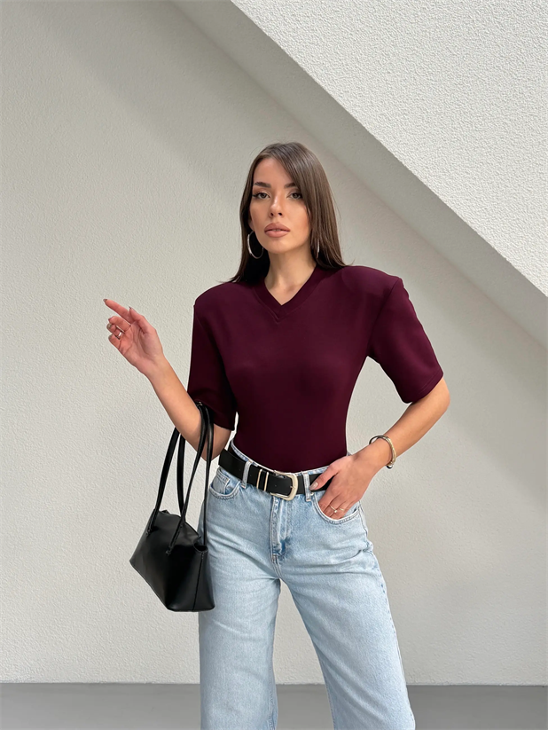 Vatkalı Bodysuit - Mürdüm