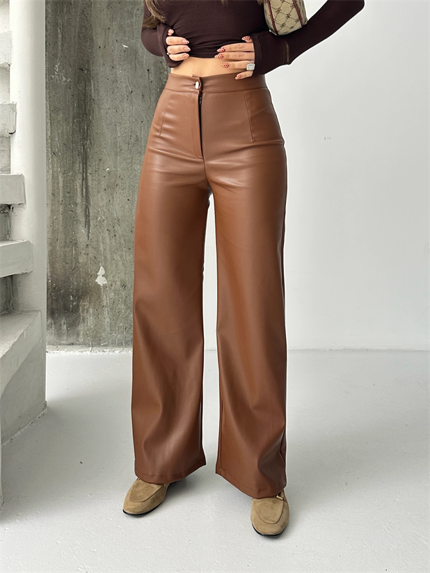 Düz Kesim Şardonlu Deri Palazzo  - Taba