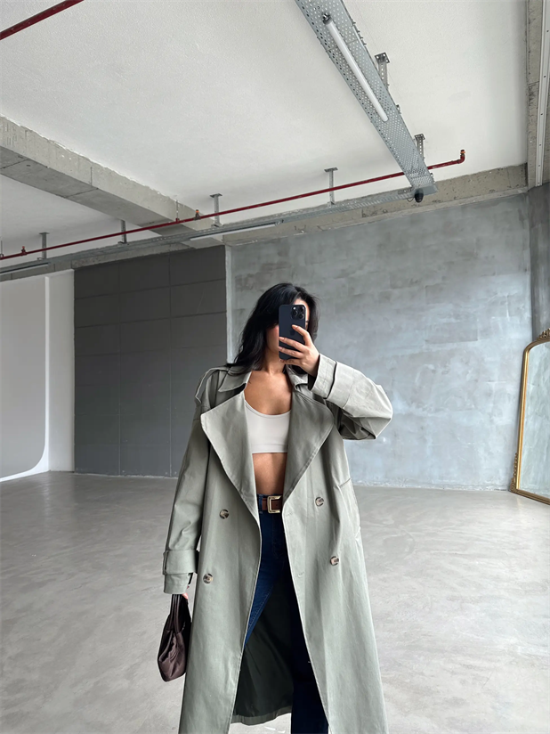 Kemerli Trençkot Haki Yeşil - Haki Yeşil