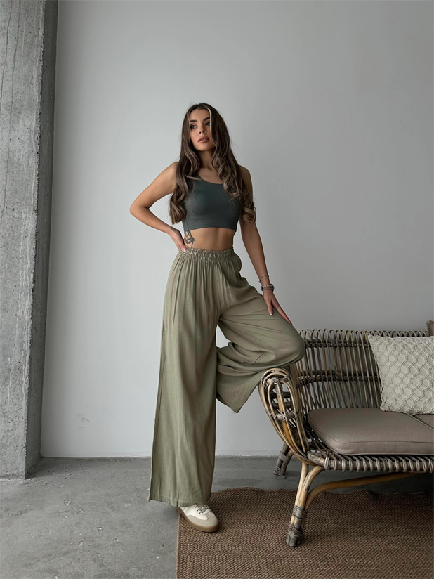 Bel Lastik Tiril Palazzo Pantolon Çağla Yeşili - Çağla Yeşili