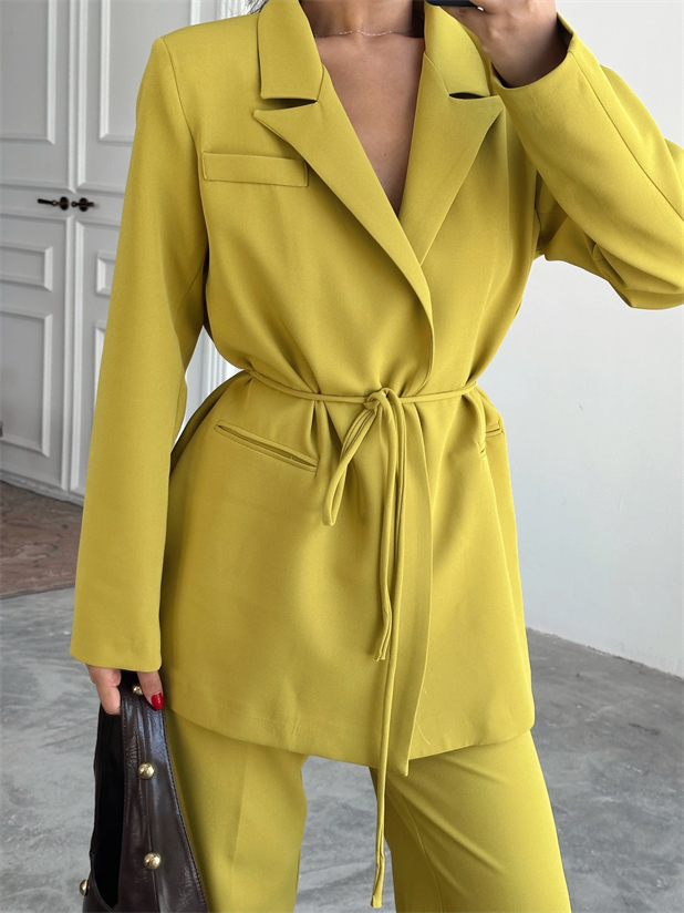 Bağlama Detay Ceket - Yağ Yeşili