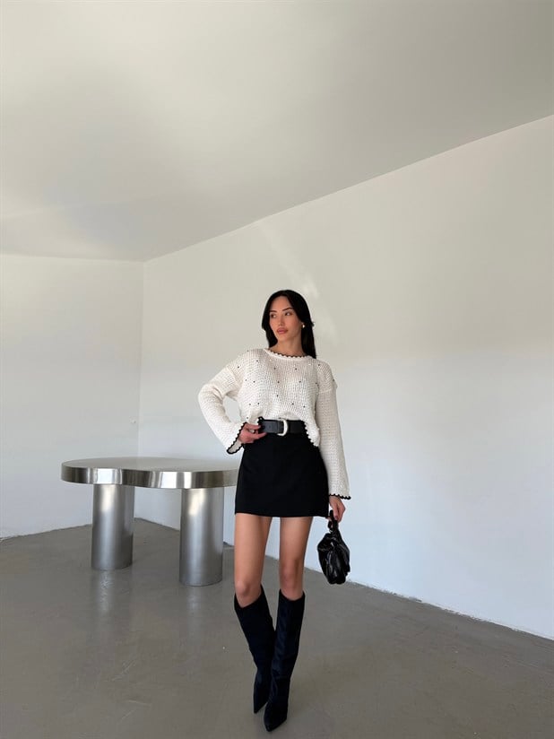 İnci Detaylı Triko - Ekru