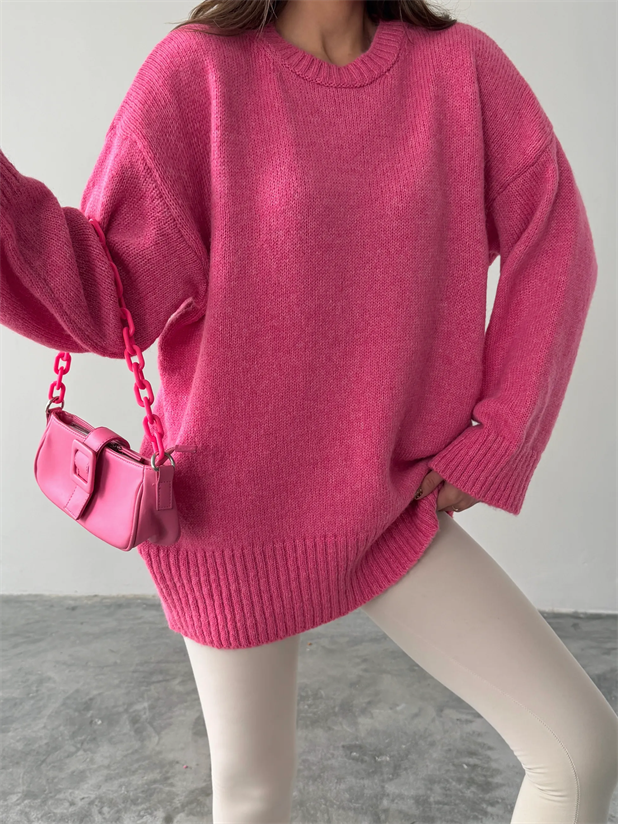 Oversize Ribanalı Kazak - Pembe