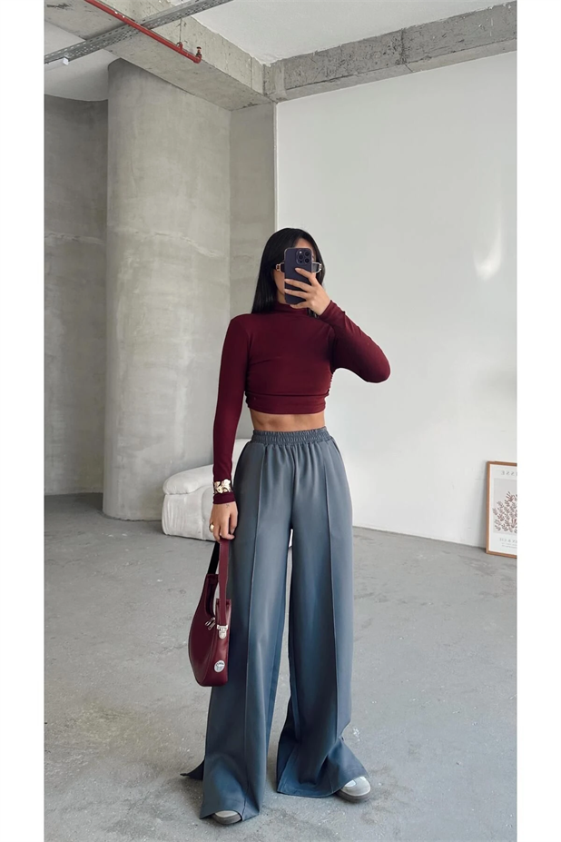 Renew Ön Dikiş Detaylı Yan Yırtmaçlı Pantolon Füme - Füme