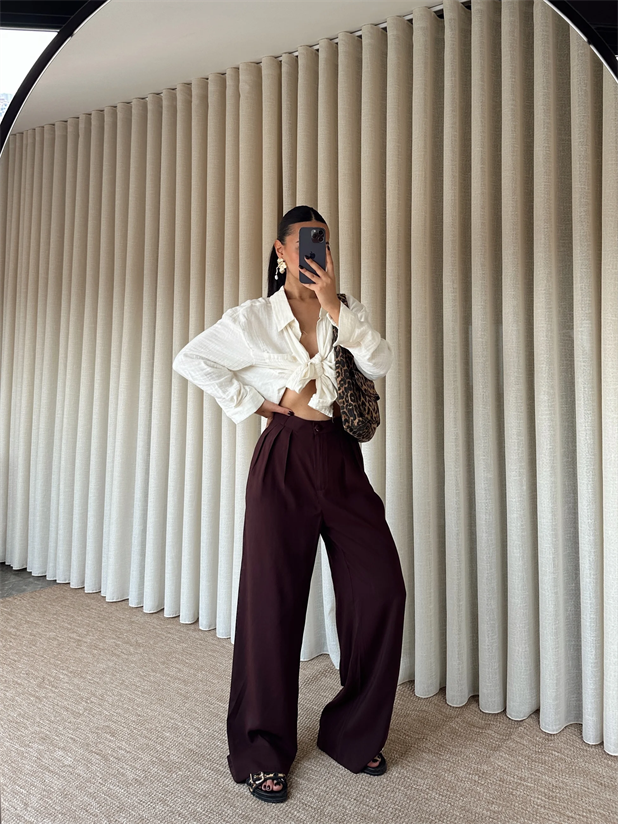 Modal Üç Pile Palazzo  - Kahverengi