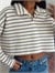 Polo Yaka Çizgili Crop Sweat - Mavi