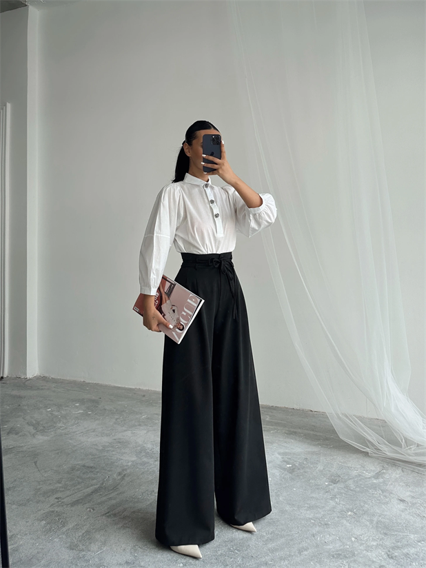 Beli İp Ve Lastikli Palazzo - Siyah