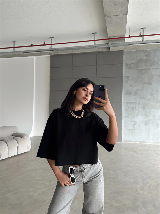 Oversize Basic Crop - Siyah