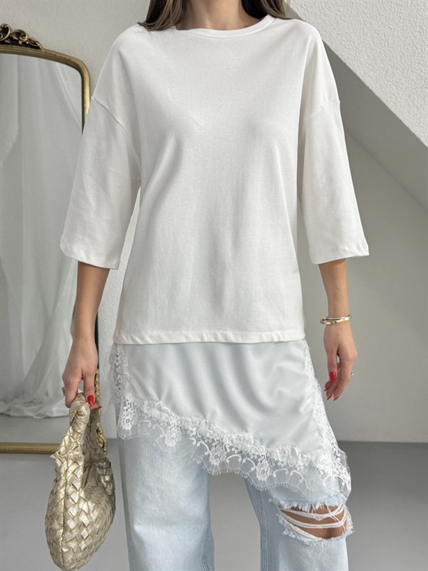 Altı Saten Dantel Basic - Ekru