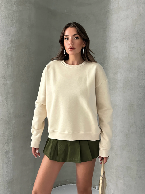 Düz Basic Sweatshırt - Taş