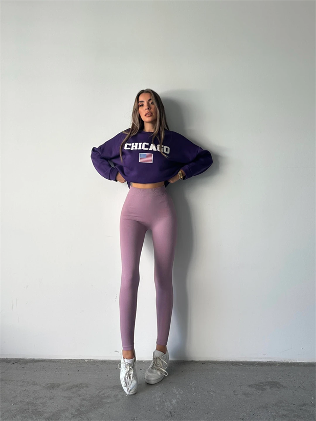 Toparlayıcı Fitilli Tayt - Gül Kurusu