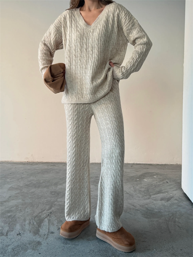 Saç Örgü Triko Takım - Taş