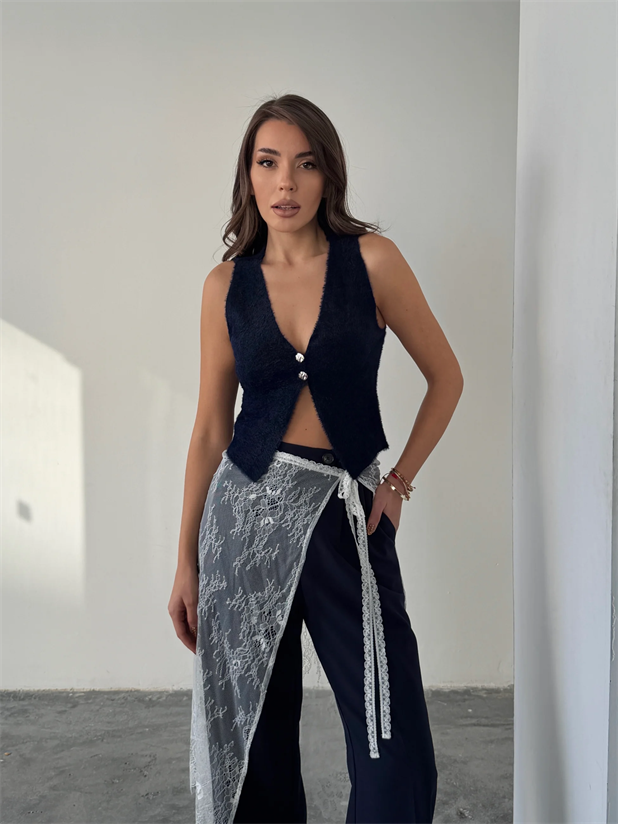 İki Düğmeli Yumoş Yelek - Lacivert