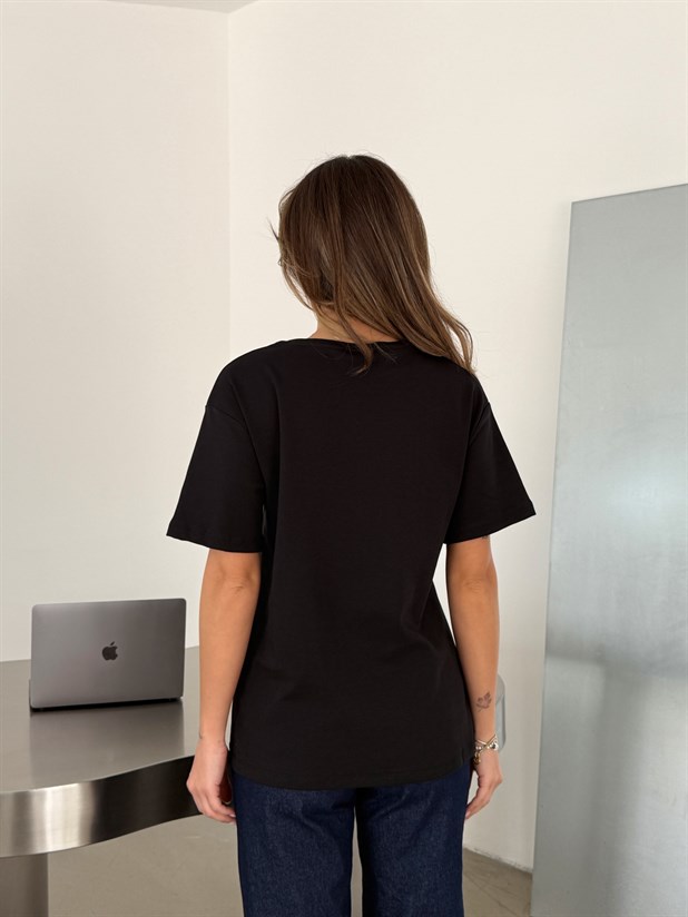 Bebe Yaka Basic T-shirt - Siyah