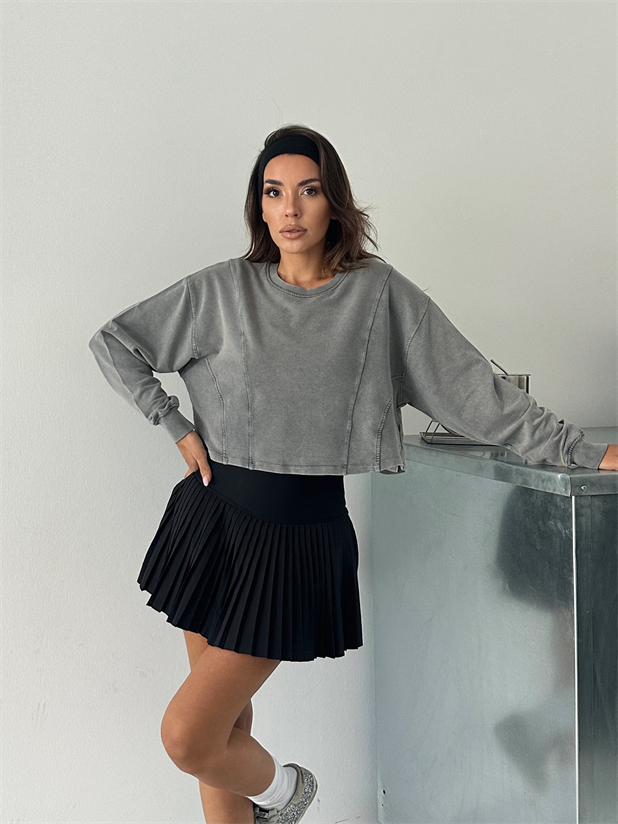 Modal Yıkamalı Crop Sweat - Gri