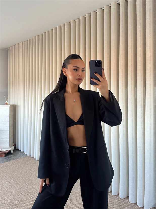 Lily Keten Blazer - Siyah