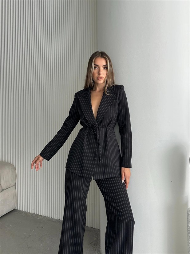 Bel Bağlama Line Blazer Ceket - Siyah