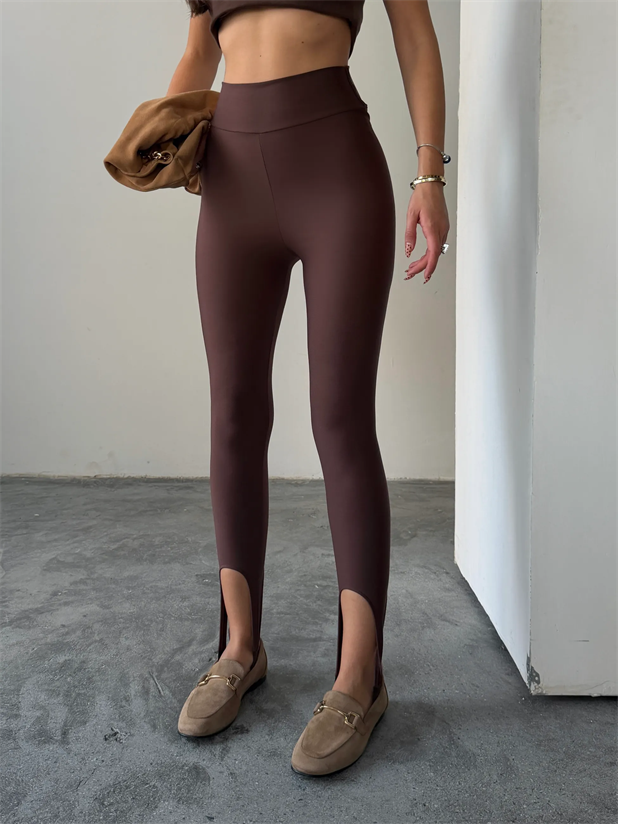 Ayaktan Geçmeli Tayt  - Kahverengi