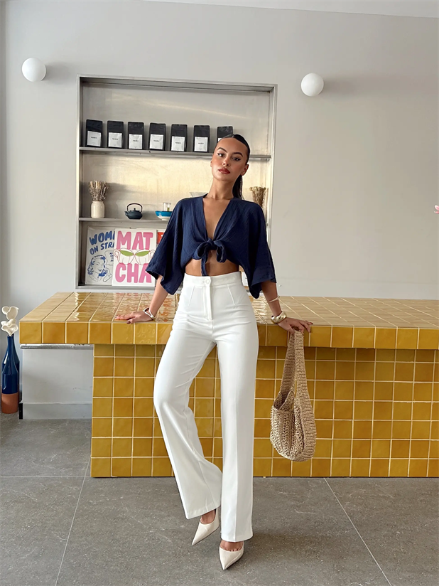 Cepsiz Palazzo Pantolon  - Beyaz