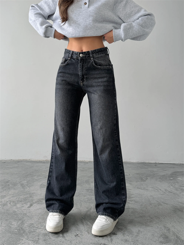 Vintage Wide Leg Jean Pantolon - Siyah