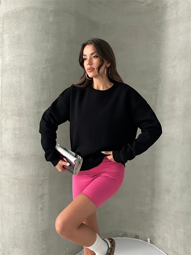 Düz Basic Sweatshırt - Siyah